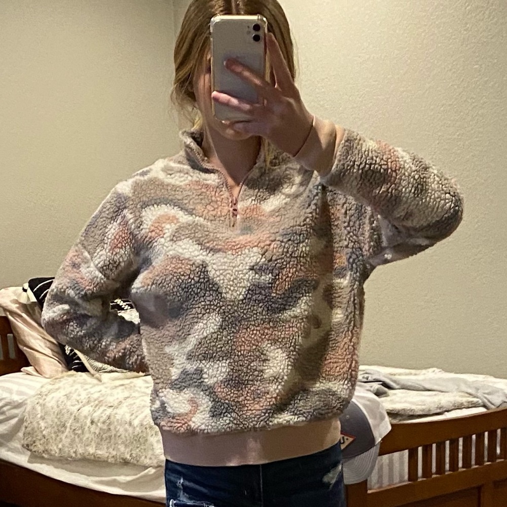 camo sherpa sweater